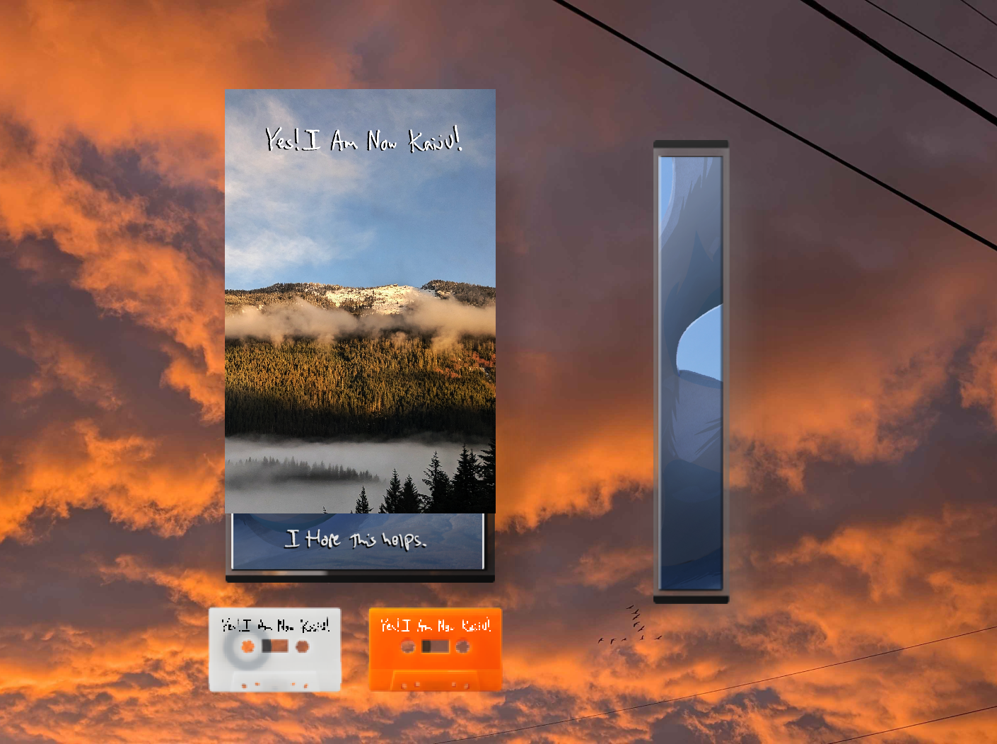 a mockup of a cassette tape placed in front of a cloudy skyline.